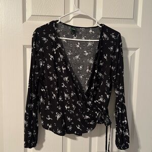 Floral Black Wrap Top